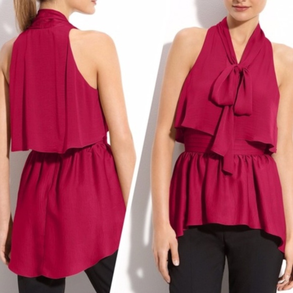 BCBGMaxAzria Celine Flowy Blouse in Sangria Red